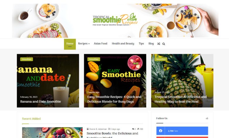 Tropical Smoothie Recipes website Home Page